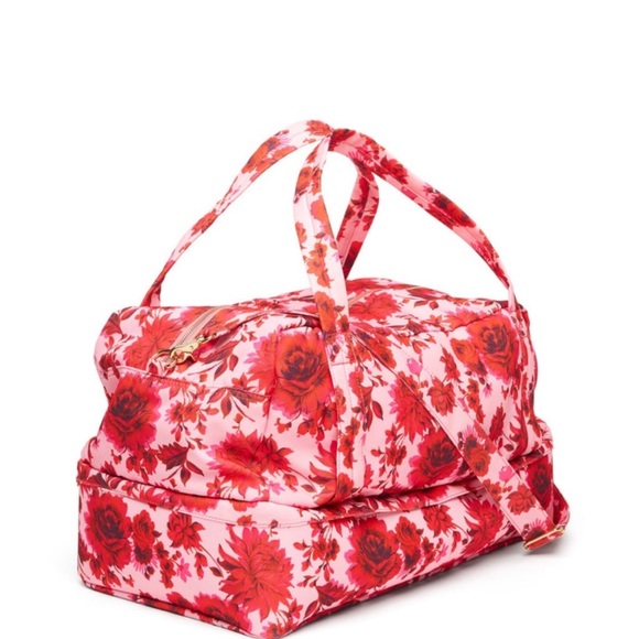 Ban.do Floral Pink Red Roses Carryon Travel Weekend Duffel Bag  -NWT - Picture 2 of 4